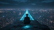 © BlackBridge Media - Businessman Meditating on Ledge Overlooking Futuristic Glowing City