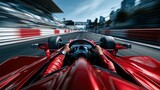 Dynamic view of a race driver approaching the finish line on a speed track, evoking high-speed motorsport excitement.