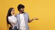 © Prostock-studio - Happy Young Couple, Mixed Race, Smiling Joyfully While Posing Together, Expressing Excitement And Happiness, Standing In Front Of Bright Yellow Background, Emphasizing Joyful Lifestyle Concept.