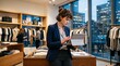 © Felippe Lopes - Fashion store manager using tablet to check inventory and sales data in a modern retail environment