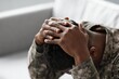 © Prostock-studio - Worried Black Male Soldier With Hands On Head Showing Signs Of Stress In Office. Young Man Expressing His Emotions While Struggling With Mental Health Challenges, Seeking Support And Understanding.