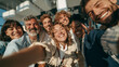 © pattozher - Group Selfie Joy: A vibrant and diverse group of friends captures a joyful selfie, their faces beaming with genuine happiness and connection, embracing a moment of shared laughter and camaraderie.