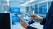 © Gibster - Digital enterprise resource planning software system manages workflow with cloud data and document sharing on tablet device in office