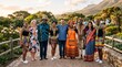 © Yuli - Diverse group of multicultural people standing together outdoors wearing traditional African attire, casual clothes, and Indian saree in a park