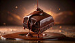 © Fawitra - A delectable piece of dark chocolate being generously drizzled with rich, melted chocolate, creating a tempting puddle on a warm, inviting surface.