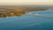 © Amazing Aerial - Aerial view of the International Bridge San Roque Gonzalez of Santa Cruz spanning the Parana River in Posadas, Misiones Province, Argentina.