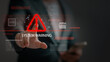© Phou - System warning concept with a digital interface, alert icon and business hand, representing cybersecurity threats, data protection, software errors, network security and risk detection.