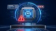 © AH Project - AI Microchip Processor on Motherboard with Red Cyber Security Warning