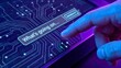 © MMTM - Person typing question into AI chatbot search interface on digital circuit background, representing artificial intelligence assistance technology