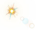 © Rod - Warm cinematic lens flare with starburst and optical bokeh circles. PNG image of glowing sunlight flare isolated on transparent background.
