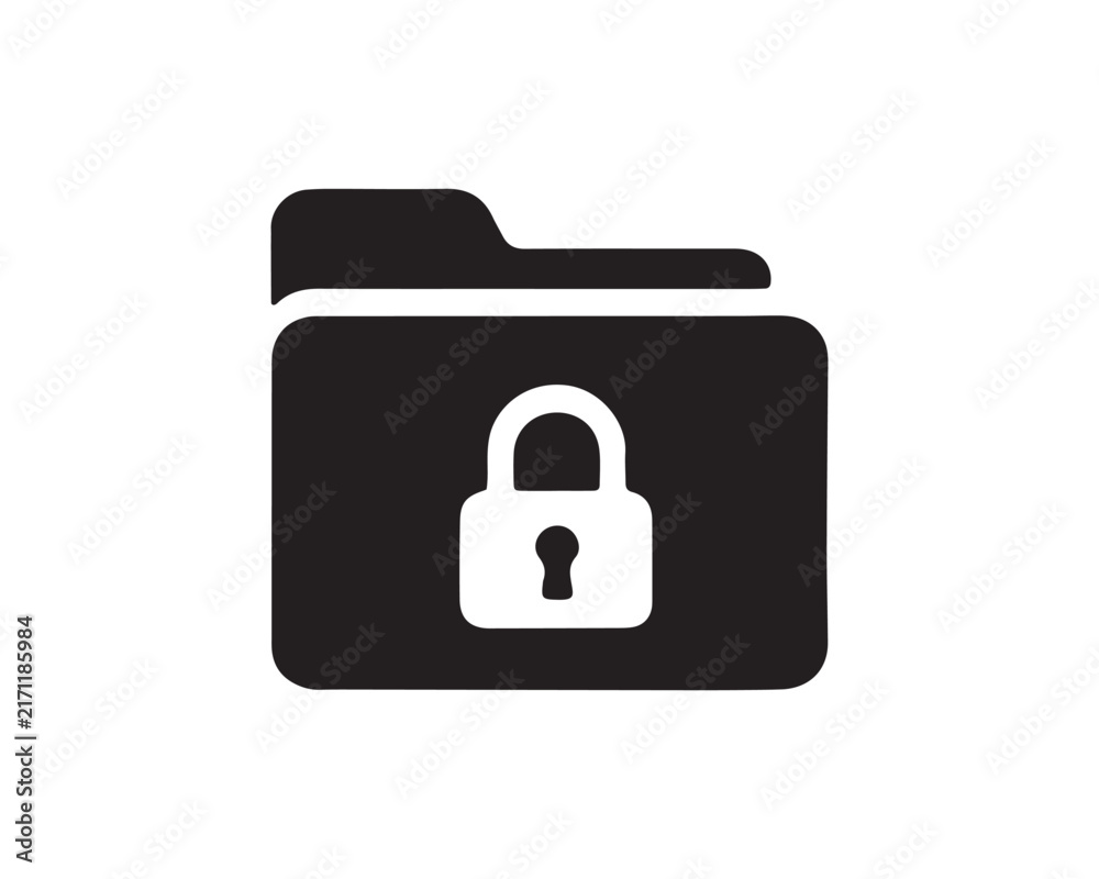 Black folder icon with a padlock symbol on a white background ...