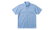 © Muhammad - Light blue short sleeve work shirt, professional button down uniform with pockets, casual male apparel on white background