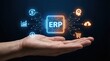 © Gibster - ERP software supports enterprise resource planning workflow system with digital icons and human hand for business management concept