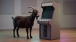 © ROY_01 - Goat Playing a Retro Arcade Machine Indoors
