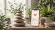 © Siva - Balanced stones and a wellness app digital wellbeing concept