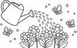 © NUR - Hand-drawn floral wreath with butterflies and bees, black and white flowers petals