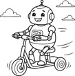 © NUR - Happy cartoon boy riding bicycle, smiling, sunny day smile