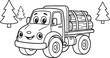 © NUR - Smiling cartoon delivery van with packages on road signs