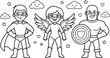 © NUR - Three cheerful cartoon characters holding stars and hearts smile
