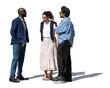 © Martin - Diverse group of three people standing and talking outside in the sunlight. PNG image isolated on transparent and white background.