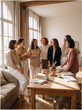 © Wild Creative Hub - Group of Diverse Smiling Businesswomen Standing Around Wooden Table in Bright Modern Office During Coffee Break and Brainstorming Session