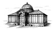 © Irtiko - Detailed botanical greenhouse vector illustration featuring elegant victorian glass architectural design