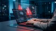 © Achmad - Cyber security incident response showing hacker threat detection and system vulnerability warning on laptop interface