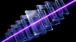 © UmerDraz - A bright neon purple laser beam passes through a series of transparent glass rectangular frames