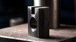© Bussakon - A precision engineered metal component with circular and rectangular cutouts  standing upright on a textured work surface under focused lighting