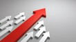 © dahlia - A powerful 3D render of a red leader arrow leading a group of white arrows representing progress direction leadership and growth. red leader arrow leading white arrows 3d render progress way growth
