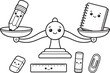 © nilofa - School supplies on balance scale with notebook and pencil