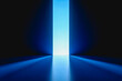 © fanjianhua - A sleek, minimalist indoor space with a dark blue backdrop and a bright vertical light source at the far end, casting soft light onto the smooth floor.