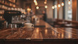 © SolaruS - Empty rustic wooden tabletop invites creativity in a cozy, warm cafe. Steaming coffee and soft bokeh lights evoke a relaxing morning. Perfect for product mockups. No people.
