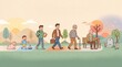 © Ahmad - Concept illustration of human life cycle from childhood to old age walking on a path with growing up stages of life passing time growing up generation childhood illustration