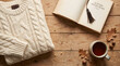 © Stephon - Cozy Autumn Flat Lay with Cable Knit Sweater Book and Hot Tea