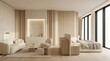 © frikz6 - Modern luxury bedroom interior with beige furniture and minimalist decor in bright apartment