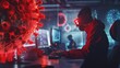 © Yeni - Person working in high tech workplace with virus model