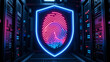 © AmDmLib - Cybersecurity shield with fingerprint in a server room