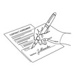 © Moshiur - A continuous line of a hand signing a contract agreement with a pen, isolated on a white background