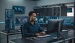 © EBG Stock Studio - Hombre trabajando frente a varios monitores en una sala tecnológica con servidores y pantallas de datos