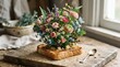 © St Mmh - Beautiful Fresh Flower Bouquet Arranged on Rustic Wooden Table in Bright Natural Light.