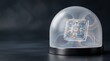 © Pichai - Microchip inside a glass dome on dark background