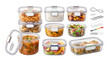 © muhammad - Reusable glass food storage containers set, airtight meal prep boxes with lids, clear kitchen organization canisters for healthy lunch isolated PNG with Transparent Background