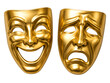 © Reder - Golden theater masks, comedy and tragedy drama faces, metallic acting trophies isolated on Transparent Background