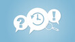 © sh99 - Conceptual illustration featuring speech bubbles with symbols for faq, history, and exclamation, paired with a magnifying glass for analysis, representing investigation and support.