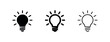 © liubomir118809 - Lightbulb icon set with rays. Idea, innovation, and bright solution pictogram with solid, bold, and thin outline styles.