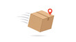 © Sadia - Cardboard delivery box flying with location pin symbol indicating shipping