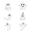 © aaadilnruuwy - Cute halloween ghost line art illustration set. Hand drawn doodle spook collection for autumn holiday decoration and coloring page.