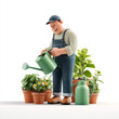 © Aisyaqilumar - 3D cartoon human character gardening with high key studio photography lighting, clean minimalist composition, and detailed photorealistic rendering isolated on a white background.