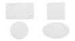 © RM Graphics - Glued white sticker set in circle square and oval shapes.
